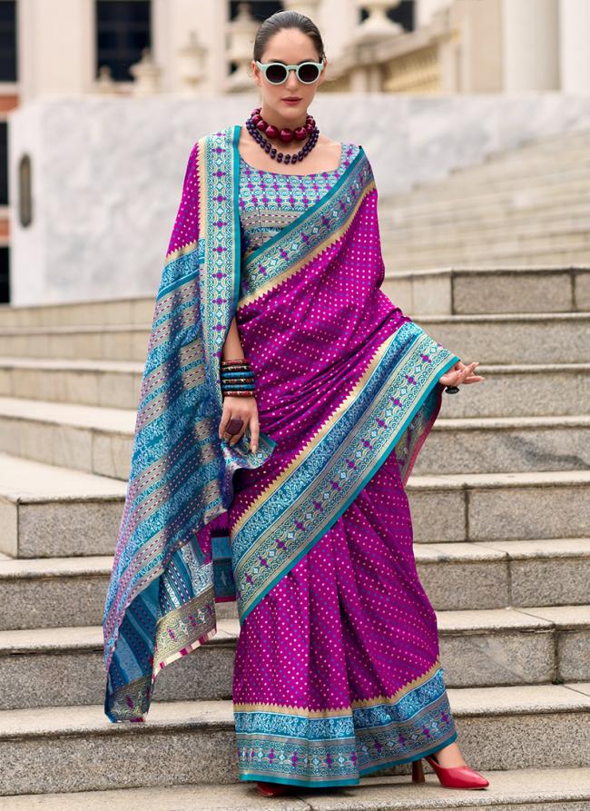 Banarasi Silk Magenta Casual Wear Printed Saree